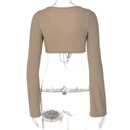 Brown Ruched Bandage Flare Crop Top