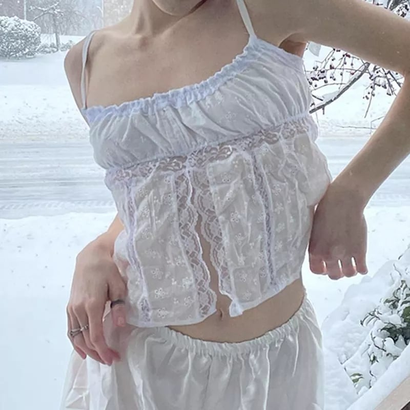White Lace Milkmaid Fairy Crop Top