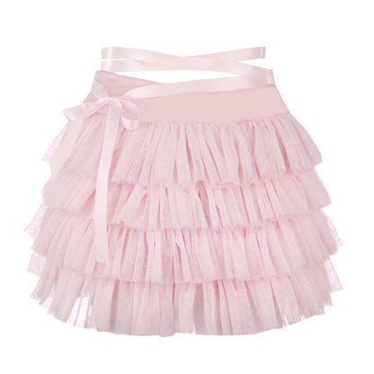 Sweet Bow Ruffle Layer Bandage A-Line Skirt