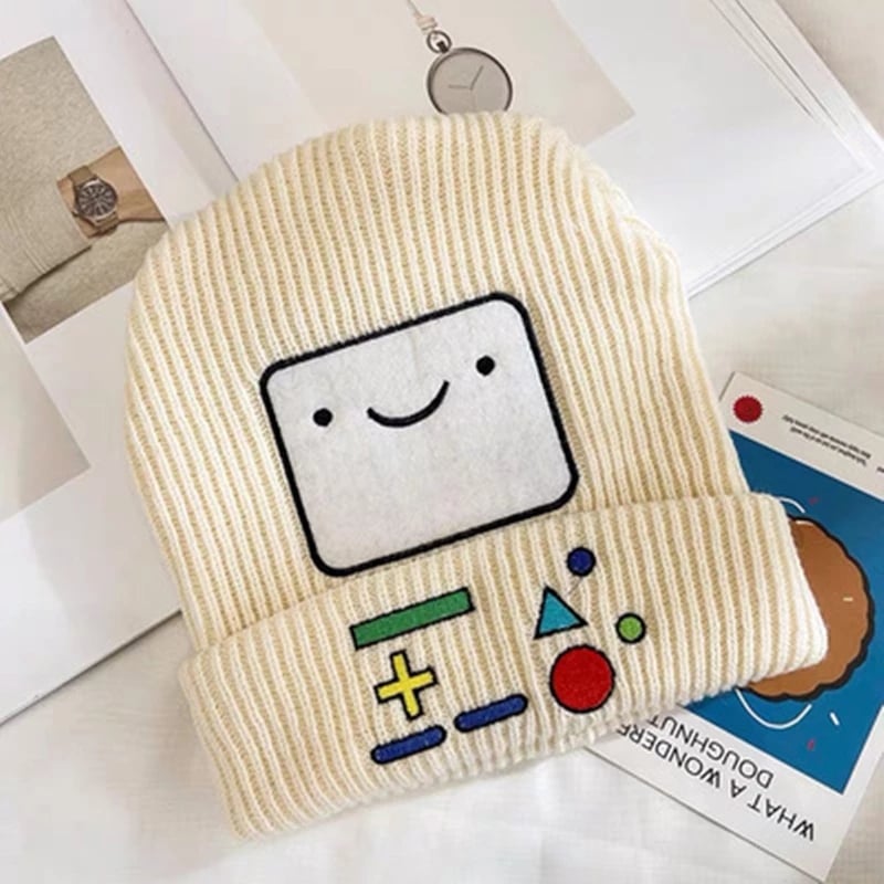 Cute BMO Game Boy Cartoon Embroidery Beanie Knit Winter Cap Hat Unisex Aesthetic Casual Summer E-Girl Kawaii Korean Japanese Harajuku