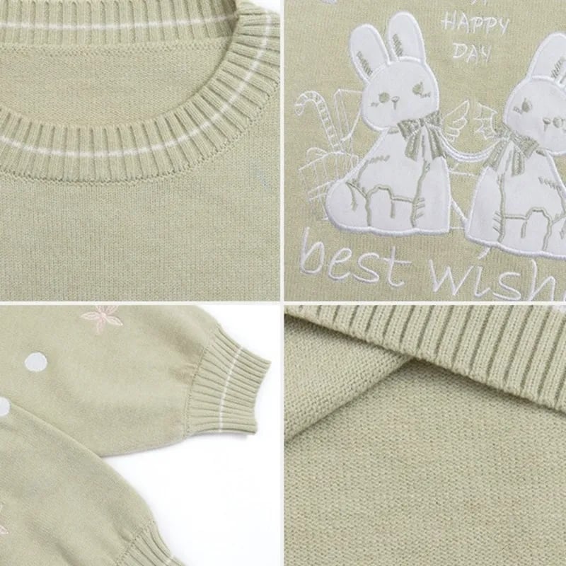 Green Rabbit Knit Long Sleeve Sweater