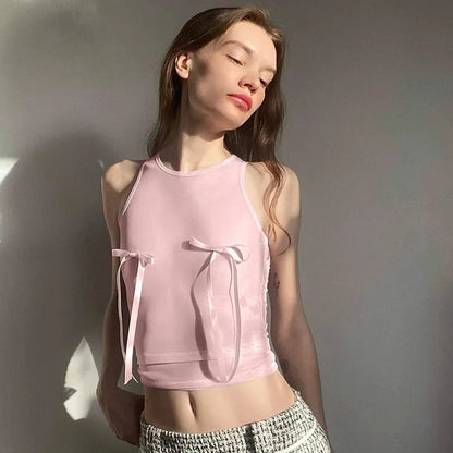 Pink Bow Sleeveless Crop Top