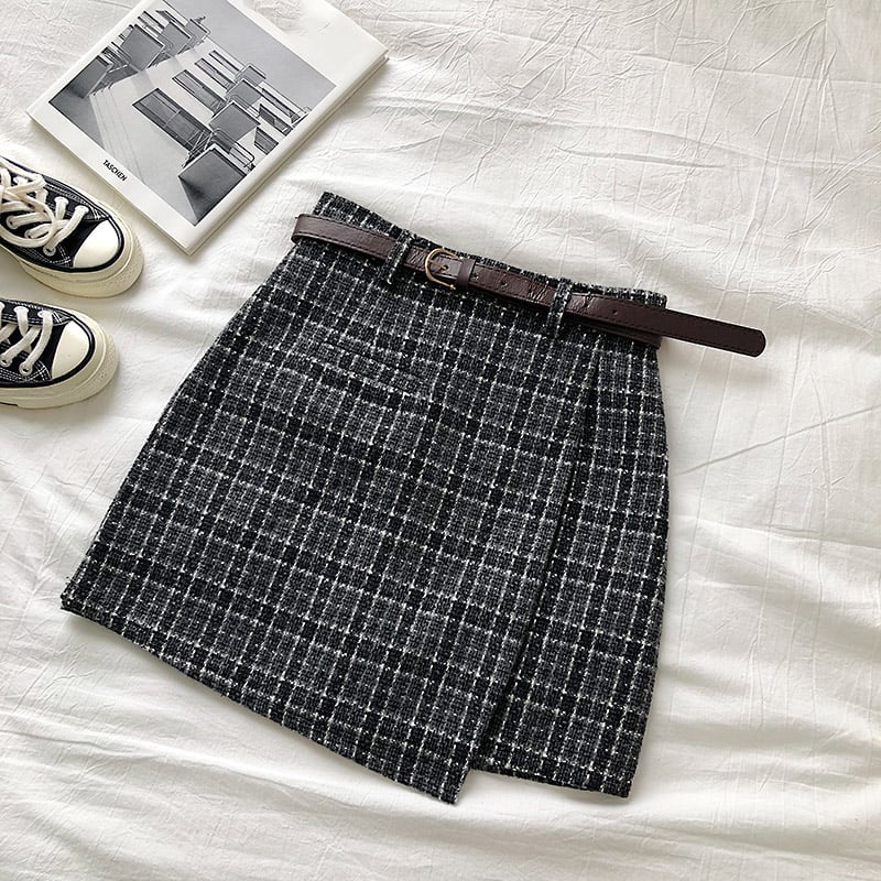 Cute Plaid Irregular Sweet High Waisted A-line Mini Skirt Vintage Autumn Casual School Girl E-Girl Kawaii Korean Japanese Harajuku Retro Streetwear
