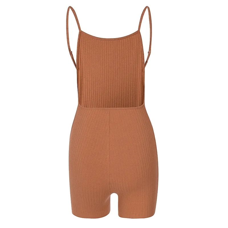 Brown Backless Knit Romper