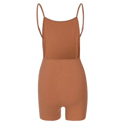 Brown Backless Knit Romper