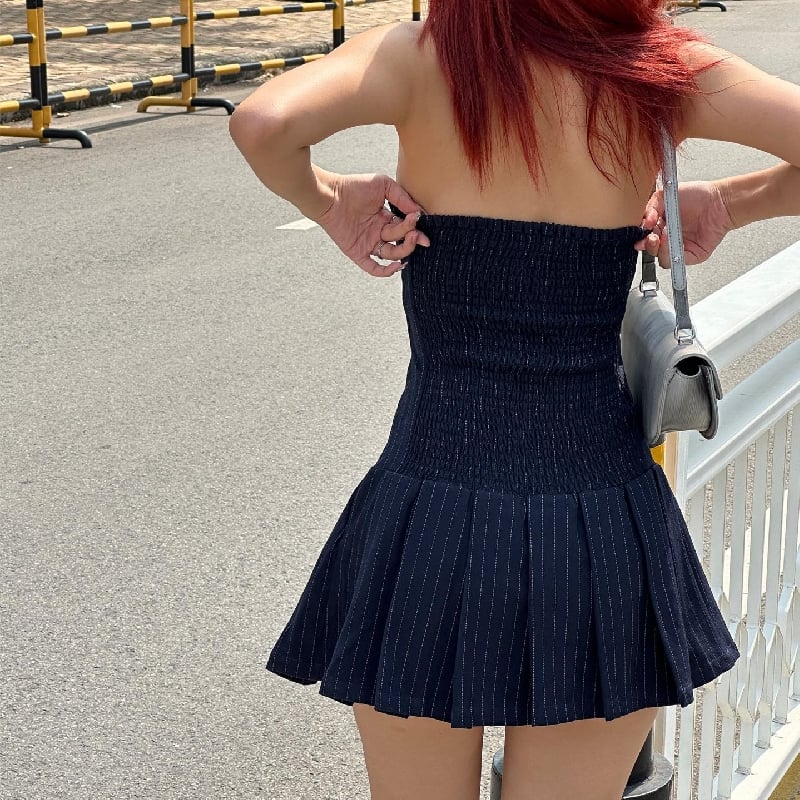 Striped A-Line Pleated Dress