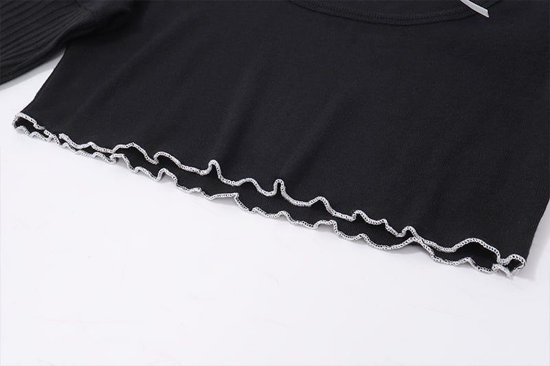 Bow Knit Square Neck Long Sleeve Top