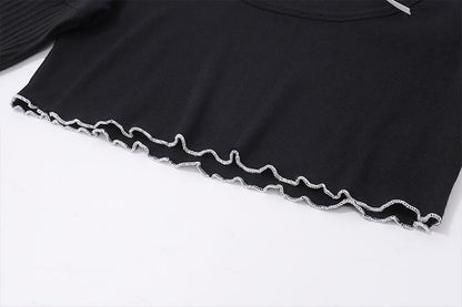 Bow Knit Square Neck Long Sleeve Top