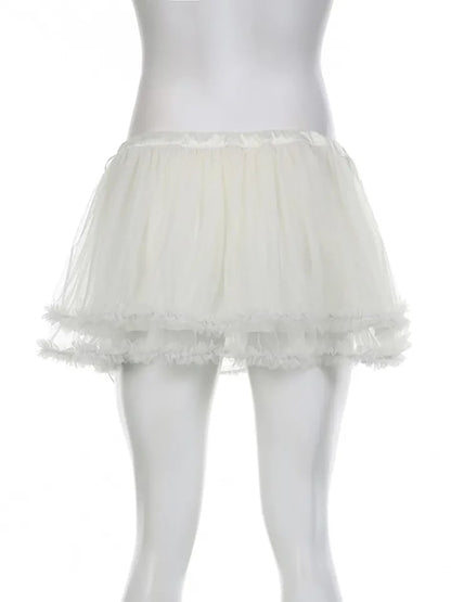 White Mesh Ruffle Mini Skirt