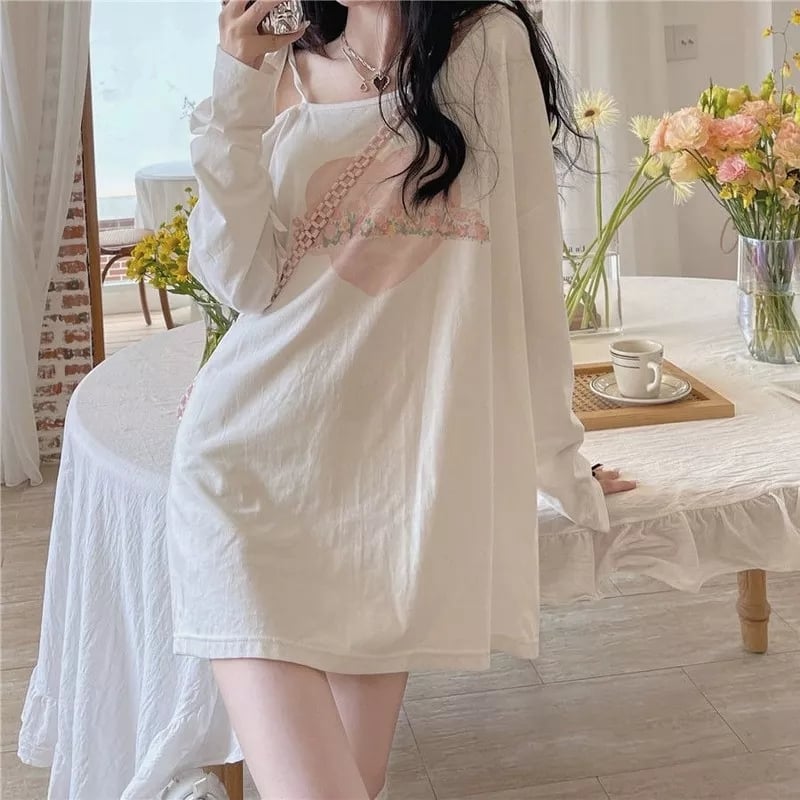 Sweet Japanese Anime Off Shoulder Lace Up Long Sleeve Shirt