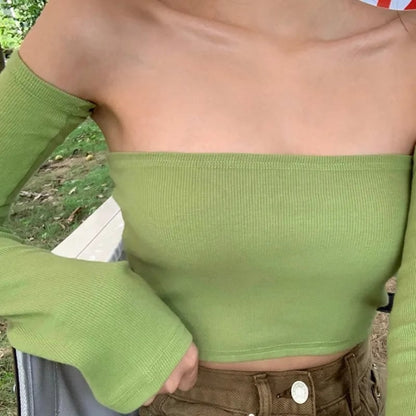 Solid Tube Top With Long Sleeves
