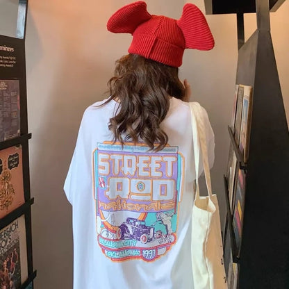 Pastel Retro 90s Vintage Cartoon Print Three Quarter Short Sleeve Tee Shirt T-shirt Top Causal E-Girl Kawaii Korean Japanese Harajuku Streetwear