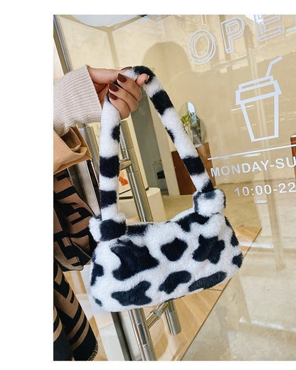 Cow Cheetah Print Plush Shoulder Bag