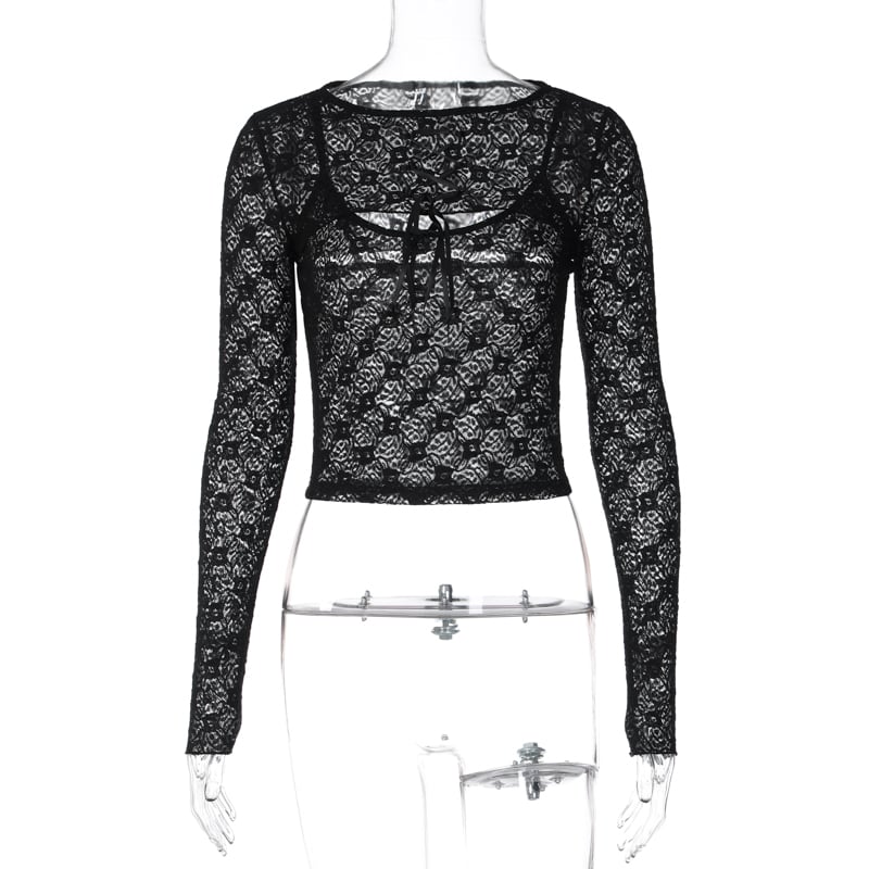 Black Mesh Lace Long Sleeve Shirt