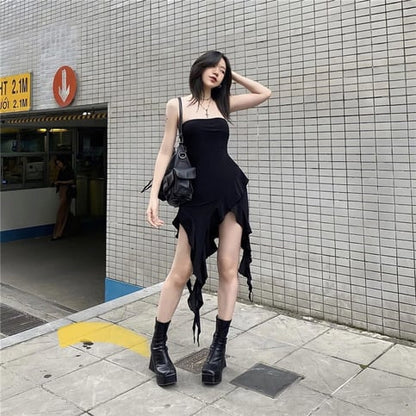 Black Irregular Backless Off Shoulder Dress