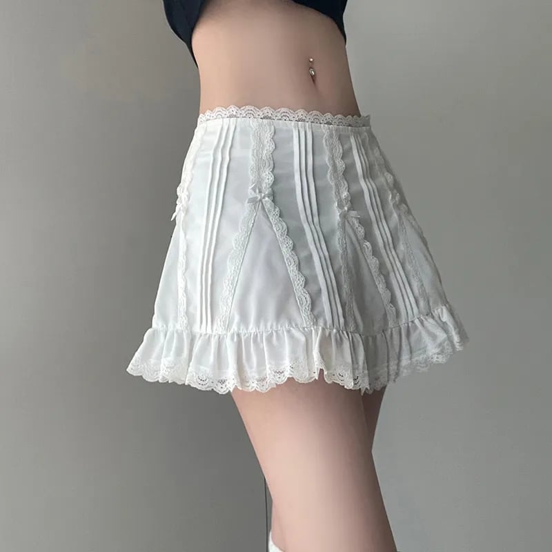 White Fairy Bow Ruffle A-Line Skirt