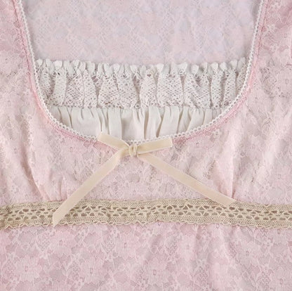 Cute Sweet Pink Lace Trim Short Sleeve Shirt Crop Top Summer Aesthetic Casual E-Girl Kawaii Korean Japanese Harajuku