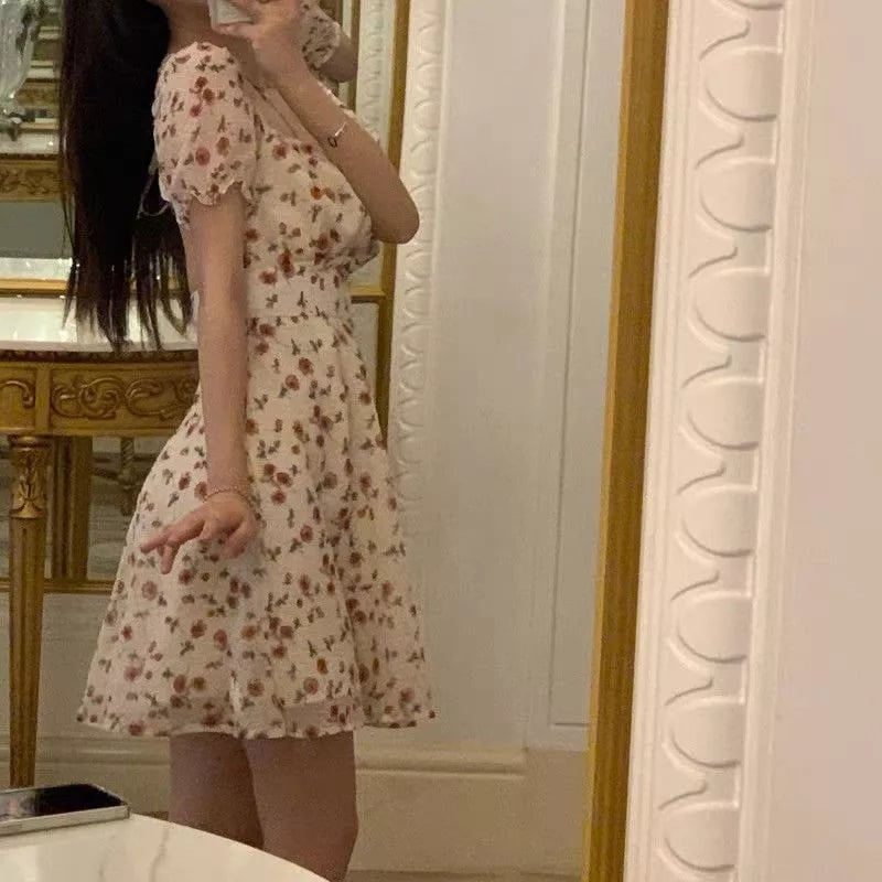 Sweet French Floral Elgeant Lace Backless Mini Dress Aesthetic Casual E-Girl Kawaii Korean Japanese Harajuku