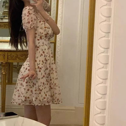 Sweet French Floral Elgeant Lace Backless Mini Dress Aesthetic Casual E-Girl Kawaii Korean Japanese Harajuku