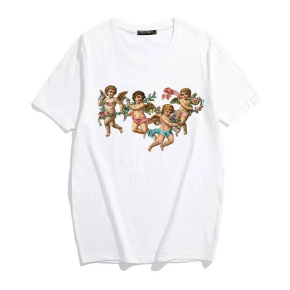 Cute 90s Angel Art Cartoon Print Short Sleeve T-shirt Vintage Punk Aesthetic Casual Summer E-Girl Kawaii Korean Japanese Haraju