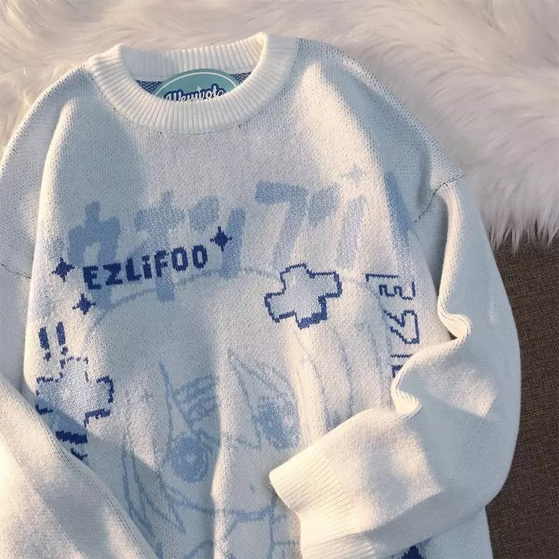 Anime Girl Oversized Knit Long Sleeve Sweater
