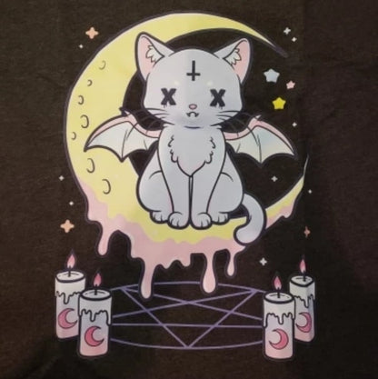 Cute Pastel Black Cat Witch Magic Moon Print Short Sleeve T-shirt Goth Punk Aesthetic Casual E-Girl Kawaii Korean Japanese Harajuku