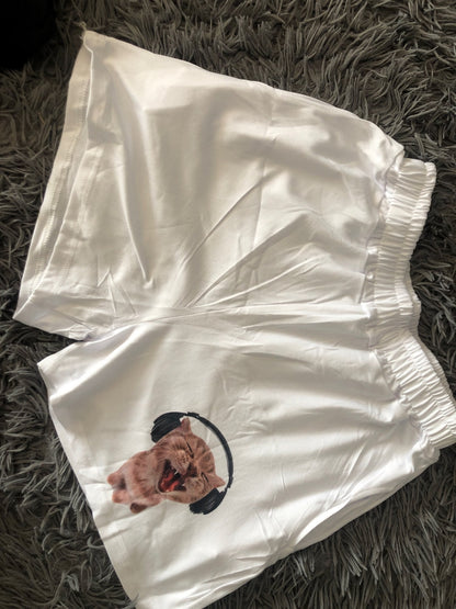 Cat Print Loose Gym Shorts