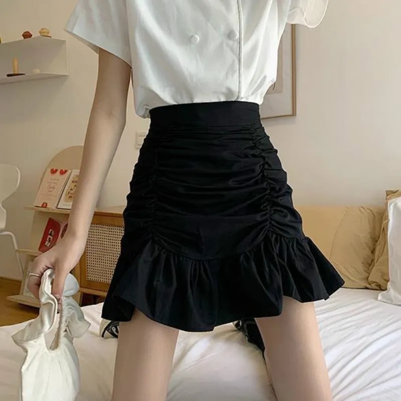 Ruffle Hem Ruched A-Line Skirt