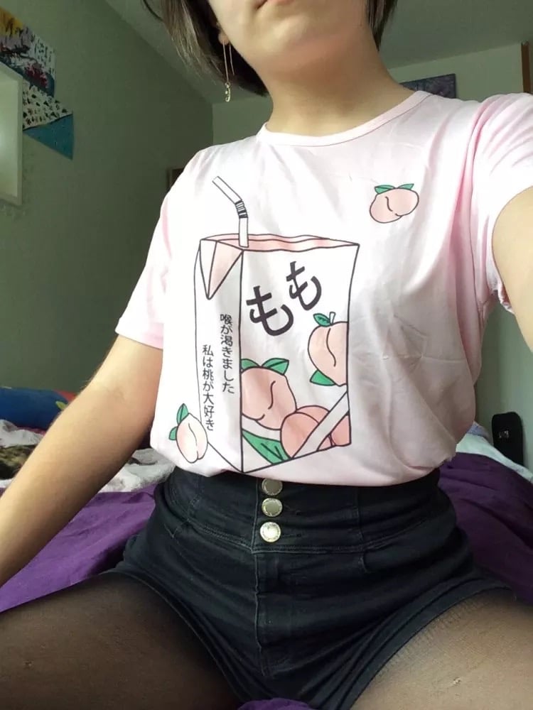 Cute Pink Peach Milk Carton Pastel Print Short Sleeve Shirt Tee T-shirt E-Girl Kawaii Korean Japanese Harajuku Retro Streetwear Aesthetic