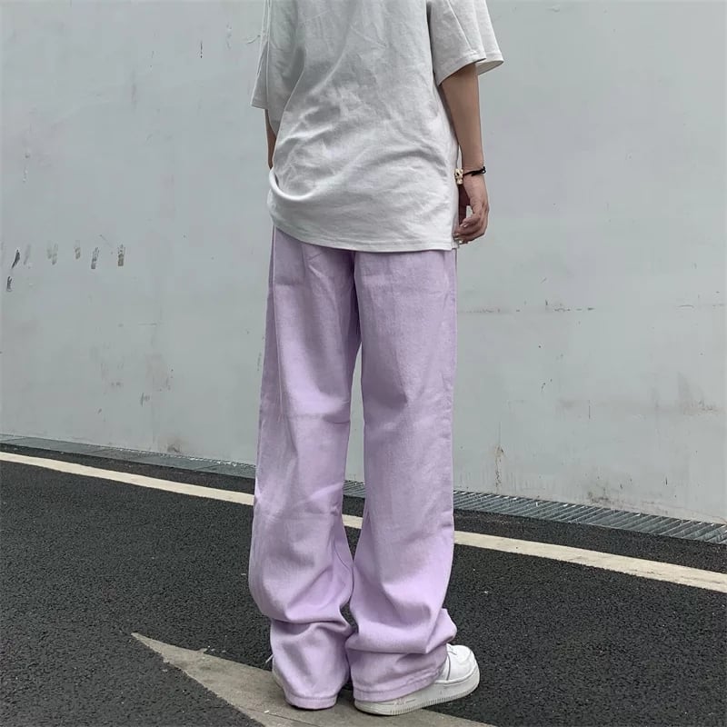 Cute Vintage Purple Baggy Loose Straight High Waisted Pants Wide Leg Denim Trousers Aesthetic Casual Summer E-Girl Kawaii Korean Japanese Harajuku