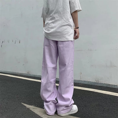 Cute Vintage Purple Baggy Loose Straight High Waisted Pants Wide Leg Denim Trousers Aesthetic Casual Summer E-Girl Kawaii Korean Japanese Harajuku