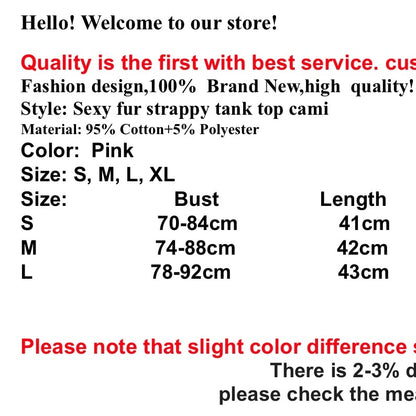 Cute Sexy Pink Lace Up Fluffy Fur Crop Top Camisole Tank Spaghetti T-shirt Tee Shirt E-Girl Kawaii Korean Japanese Harajuku Retro Streetwear Fashion