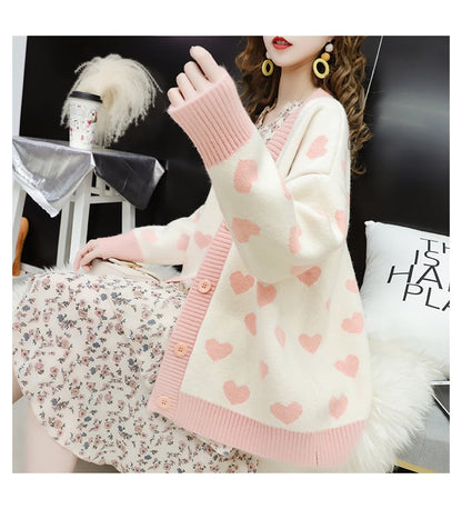 Sweet Heart Print Button Cardigan