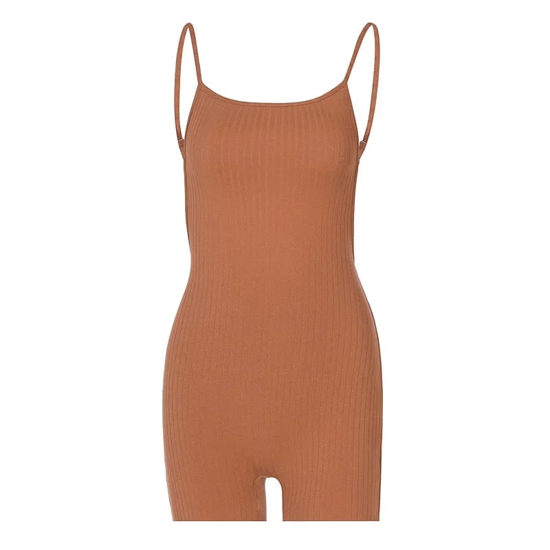 Brown Backless Knit Romper