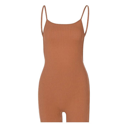 Brown Backless Knit Romper