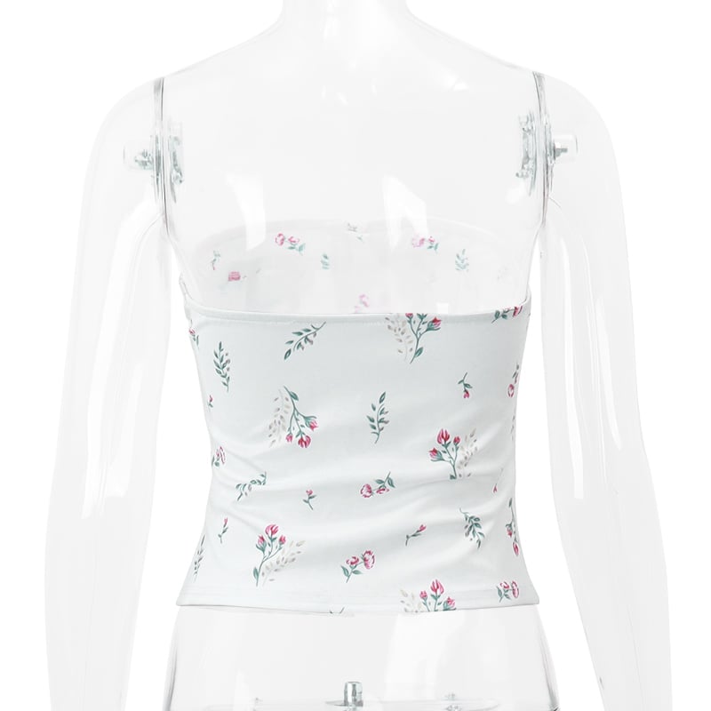 White Floral Zipper Tube Top