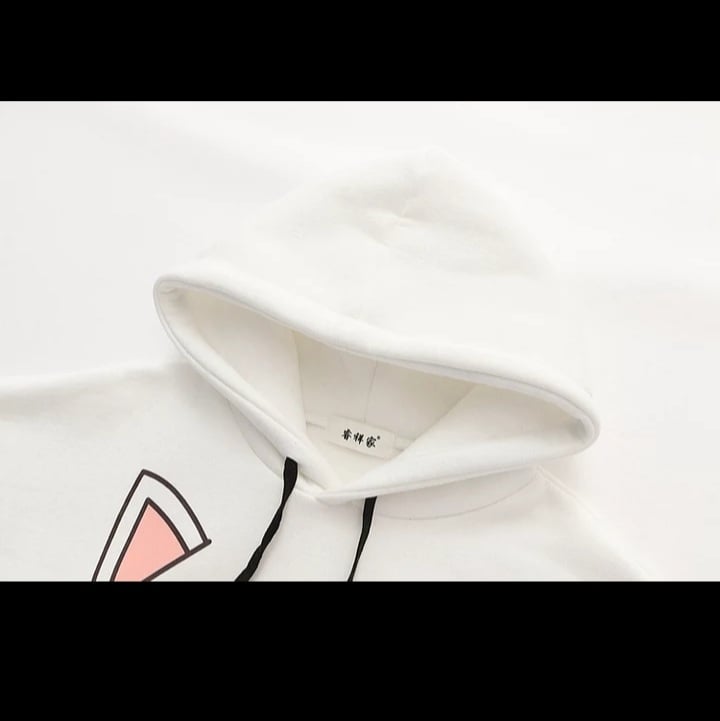Cute Cat Kitten Ear Cartoon Print Funny Hoodie Long Sleeve Pullover Sweatshirt Aesthetic Casual E-Girl Kawaii Korean Japanese Harajuku