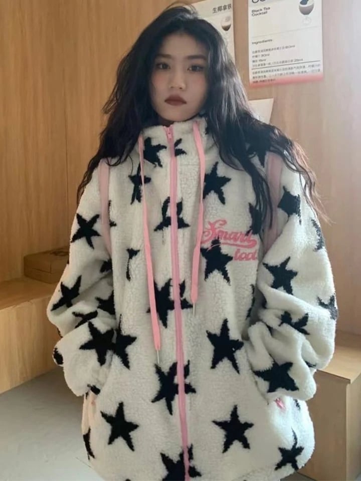 Star Print Pink Zipper Jacket