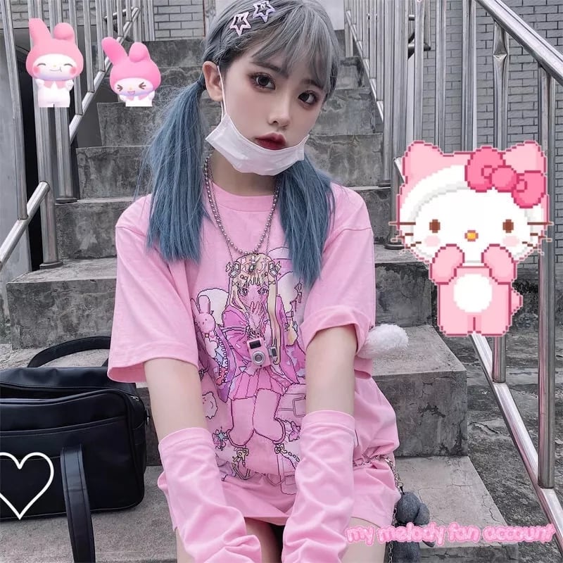Japanese Fairy Anime Print Short Sleeve T-shirt