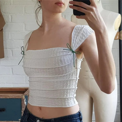 French Bow Square Collar Crop Top
