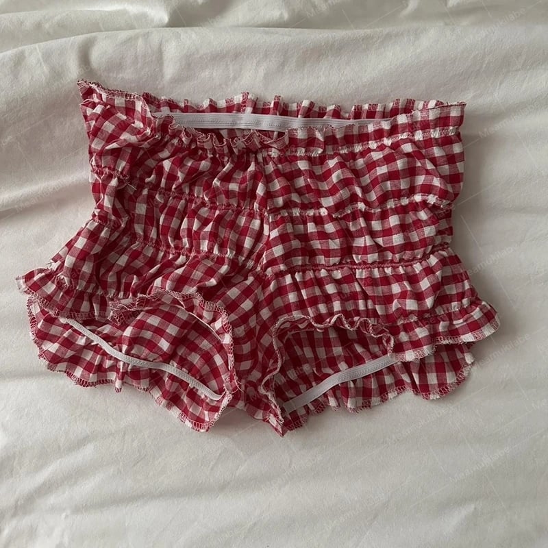 Red Plaid Cotton Bloomer Pants