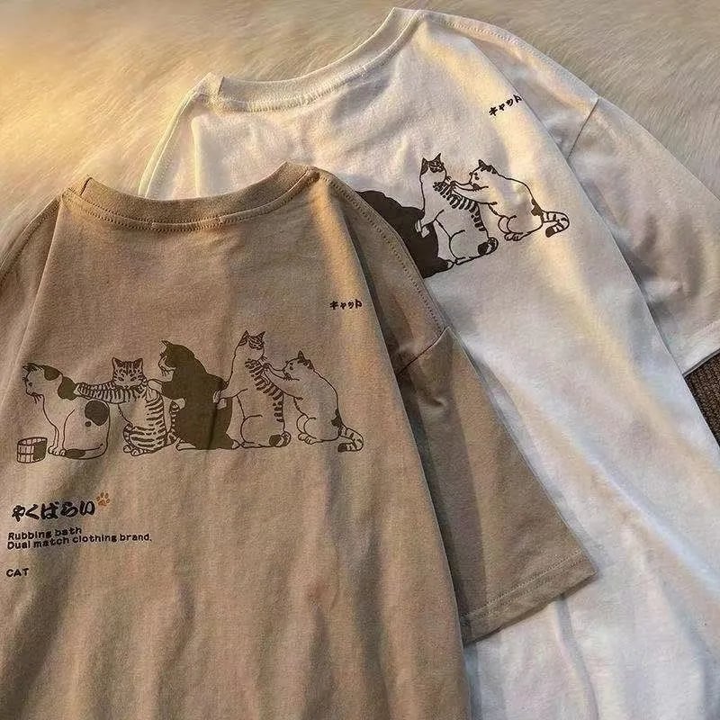 Oversized Cat Print Short Sleeve T-shirt