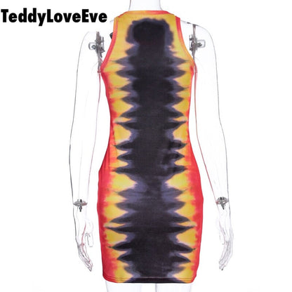 Cute Sexy Tiger Punk Tie Dye Graphic Ribbed Sleeveless Bodycon Dress E-Girl Kawaii Korean Japanese Harajuku Chinese Retro Streetwear Aesthetic