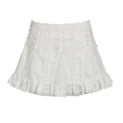 White Fairy Bow Ruffle A-Line Skirt