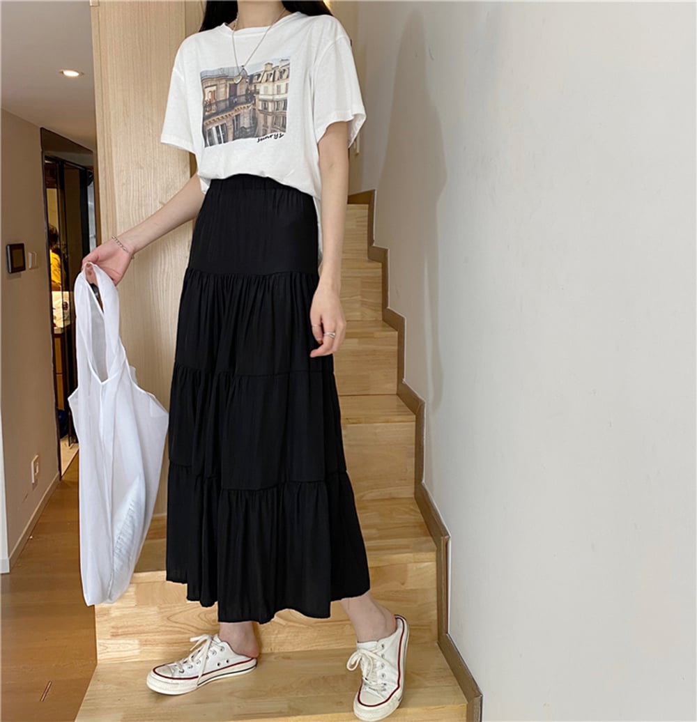 White Ruffle High Waist Maxi Skirt