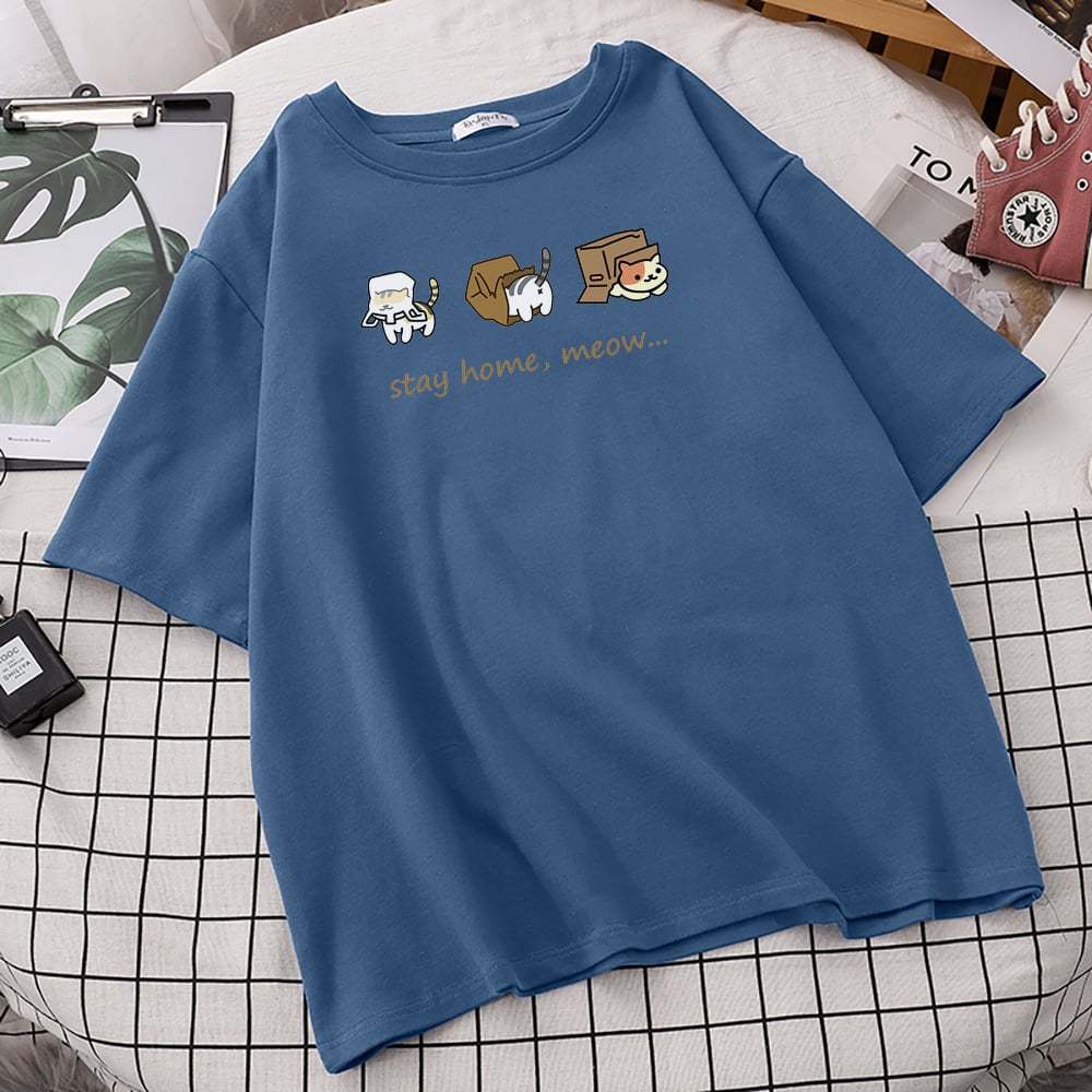 Cat Box Print Short Sleeve T-shirt