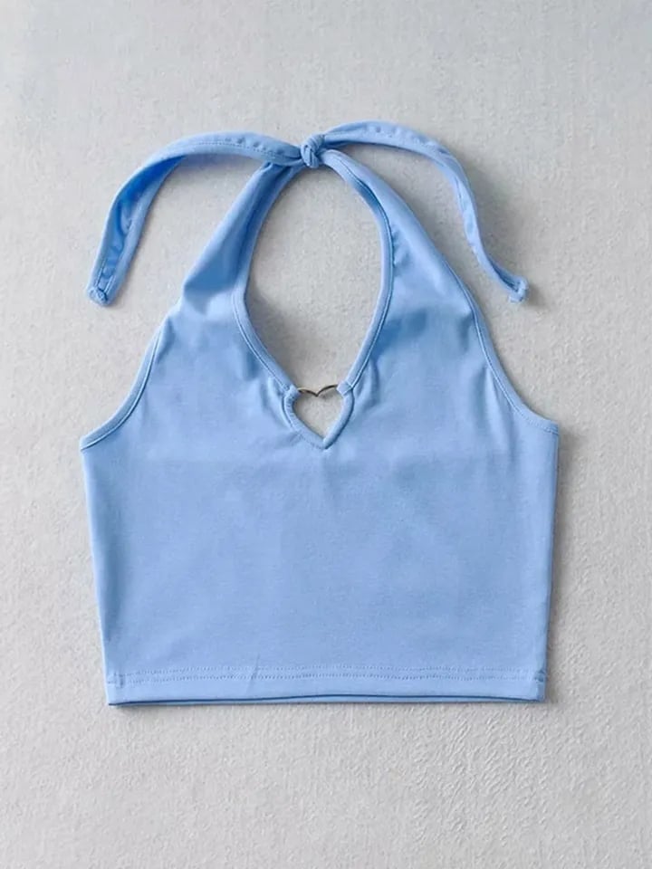 Heart Hollow Out V Neck Halter Top