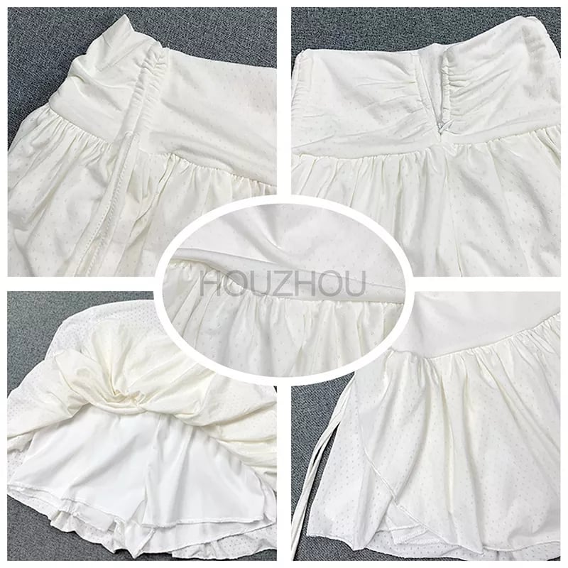 White Ruffle Drawstring High Waist Mini Skirt Fairycore Aesthetic Casual E-Girl Kawaii Korean Japanese Harajuku