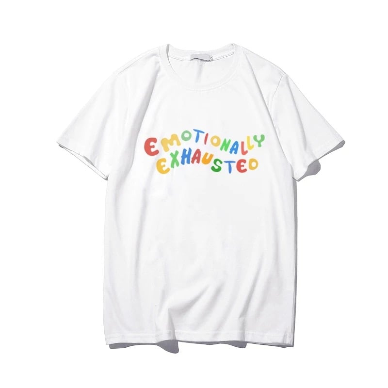 Cute Emotionally Exhausted Rainbow Colorful Short Sleeve Shirt Tee T-shirt E-Girl Kawaii Korean Japanese Harajuku Chinese Retro Streetwear Aesthetic