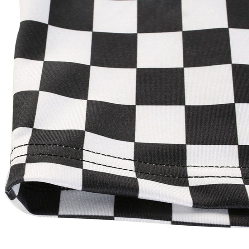 Cute Sexy Black White Checkered Plaid Tank Cami Crop Top Shirt Tee T-shirt E-Girl Kawaii Korean Japanese Harajuku Chinese Retro Streetwear Aesthetic